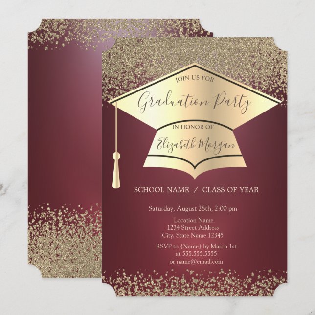 Invitación Tapón de graduación de oro, Graduación de diamante (Anverso / Reverso)