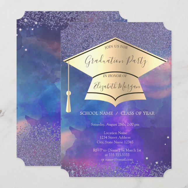 Invitación Tapón de graduación de oro,Graduación de diamantes (Anverso / Reverso)