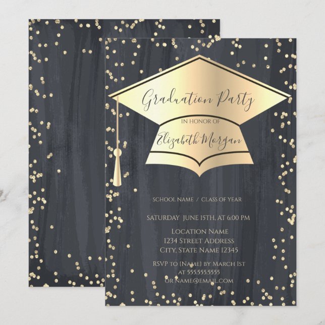 Invitación Tapón de graduación de oro,Graduación de tramo de  (Anverso / Reverso)