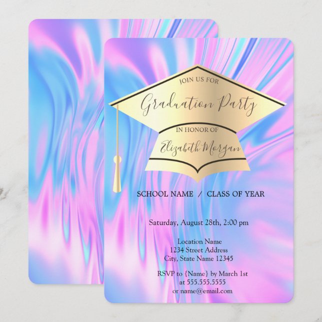 Invitación Tapón de graduación de oro,Graduación Holográfica  (Anverso / Reverso)