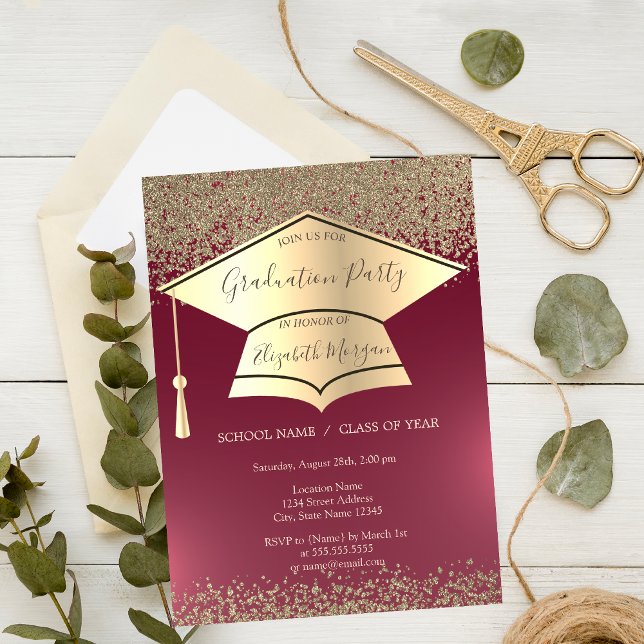 Invitación Tapón de graduación de oro,Graduación roja de diam (Subido por el creador)