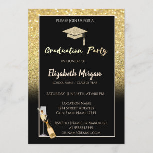 Invitación Tapón de graduación de Purpurina de oro,Confetti,V