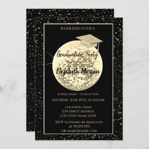 Invitación Tapón de graduación de Purpurina de oro, disco Bal