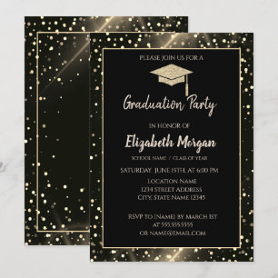 Invitación Tapón de graduación de Purpurina de oro moderno, p