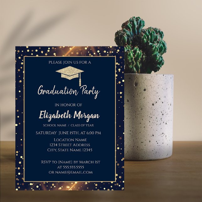 Invitación Tapón de graduación de Purpurina de oro, puntos de (Subido por el creador)
