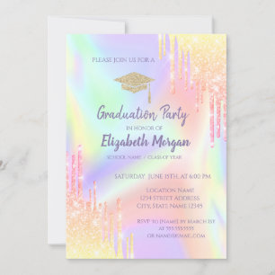 Invitación Tapón de graduación de purpurina,Ombre Drips Holog