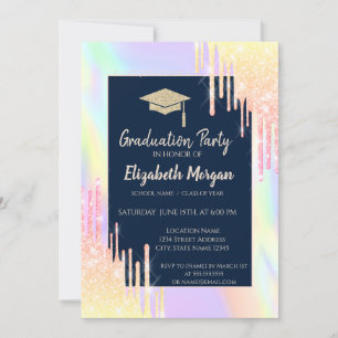 Invitación Tapón de graduación de purpurina, perforaciones de