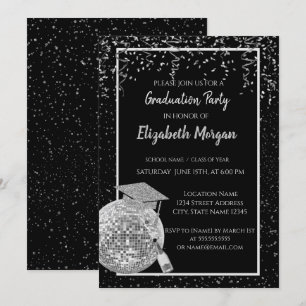 Invitación Tapón de graduación de Purpurina plateado, disco B