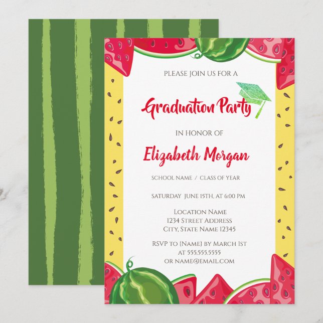 Invitación Tapón de graduación de Purpurina verde, Graduación (Anverso / Reverso)
