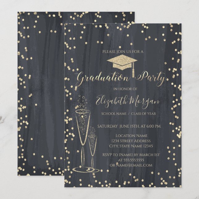 Invitación Tapón de graduación, Diamantes de vidrio Graduació (Anverso / Reverso)