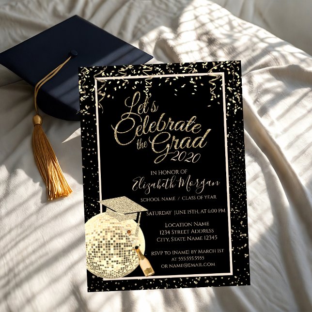 Invitación Tapón de graduación, disco Ball Confetti, graduaci (Subido por el creador)