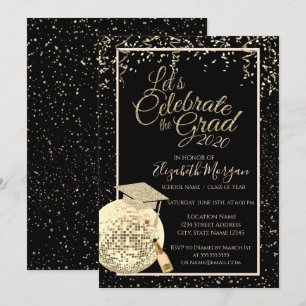 Invitación Tapón de graduación, disco Ball Confetti, graduaci