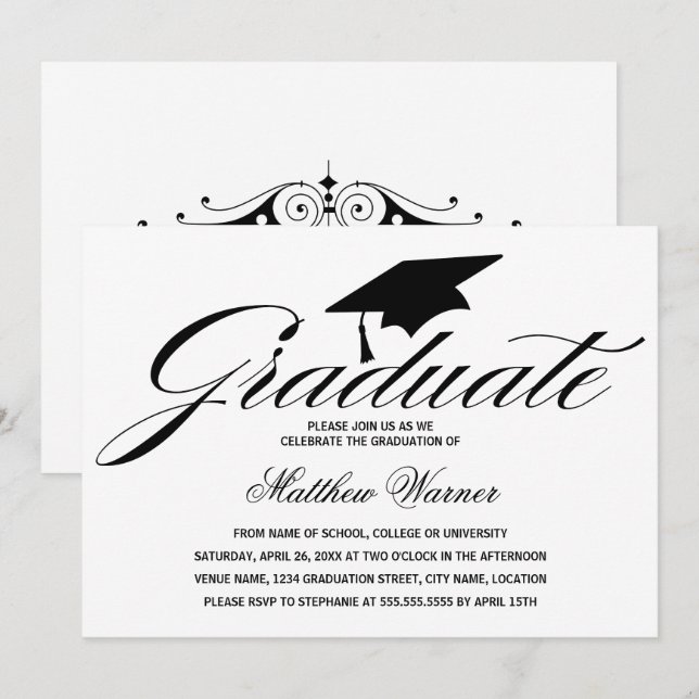 Invitación Tapón de graduación elegante (Anverso / Reverso)