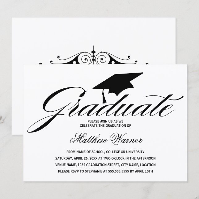 Invitación Tapón de graduación elegante (Anverso / Reverso)