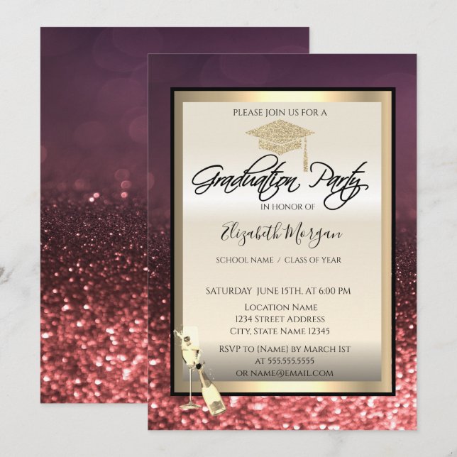 Invitación Tapón de graduación elegante,Graduación de vidrio  (Anverso / Reverso)