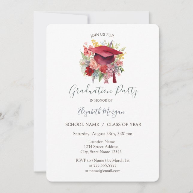 Invitación Tapón de graduación floral, Graduación estárica (Anverso)