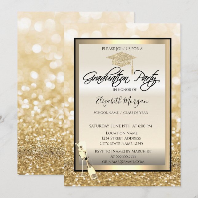 Invitación Tapón de graduación,Graduación de Boquilla de oro  (Anverso / Reverso)