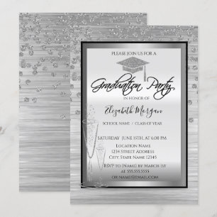 Invitación Tapón de graduación plateado, Graduación de diaman