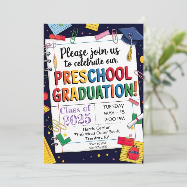 Invitación Tapón de graduación preescolar de papel portátil D (Anverso de pie)