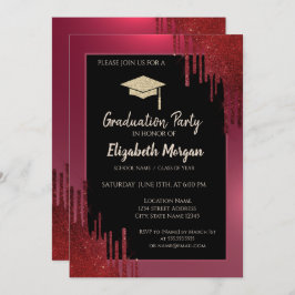 Invitación Tapón de graduación purpurina,Graduación roja de g