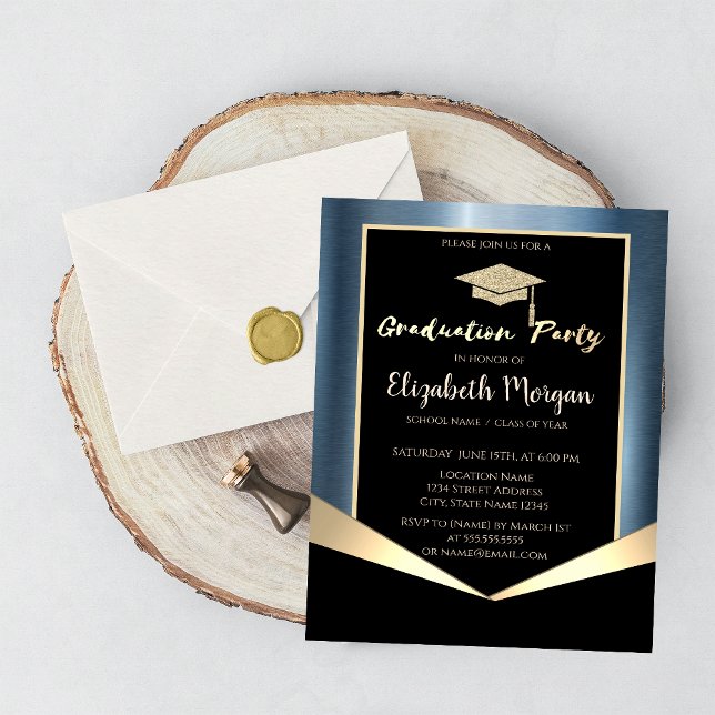 Invitación Tapón de graduación purpurina, metálico azul (Subido por el creador)