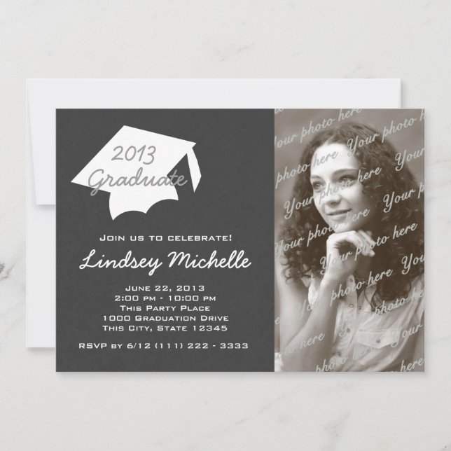 Invitación Tapón de graduación y foto de pizarra (Anverso)