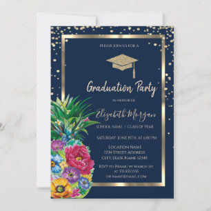 Invitación Tapón de oro de diamantes de la marina de piña azu