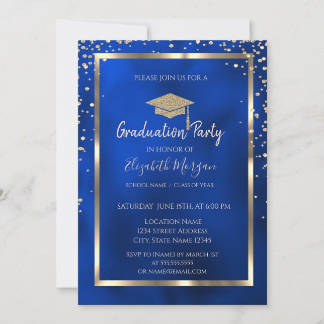 Invitación Tapón de oro de diamantes estilizados de metal azu (Anverso)