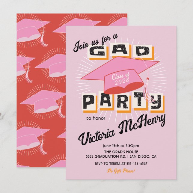 Invitación Tapón del partido de graduación negrita brillante  (Anverso / Reverso)