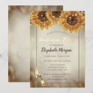 Invitación Tapón Purpurina de oro, vino, vidrio, girasol, toq