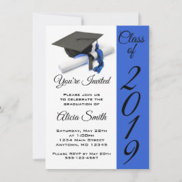Invitación Tapón y tapón de graduación negro y azul