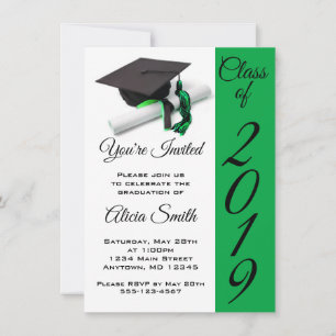 Invitación Tapón y tapón de graduación negro y verde
