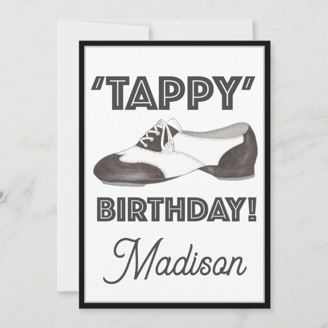 Invitación 'Tappy' Feliz cumpleaños, Fiesta de zapatos de bai (Anverso)
