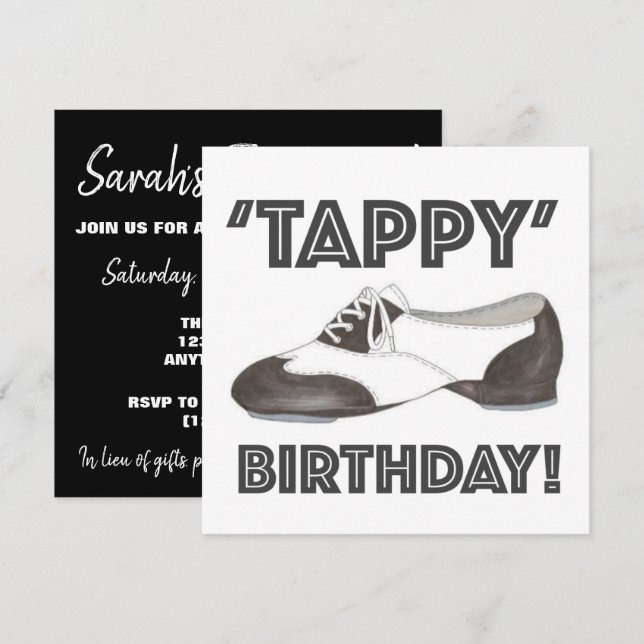 Invitación 'Tappy' Feliz cumpleaños, Fiesta de zapatos de bai (Anverso / Reverso)