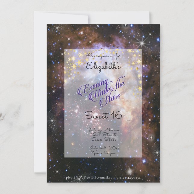 Invitación Tarde bajo las Estrellas Espacio Dulces 16   (Anverso)
