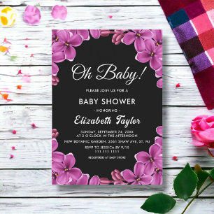 Invitación Tarde de Bebé Floral Negro Orquídea Púrpura Románt