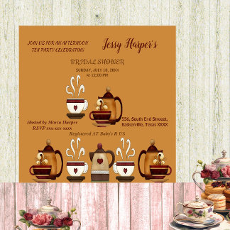 Invitación Tarde de té con tetera de barro Fiesta de regalos 
