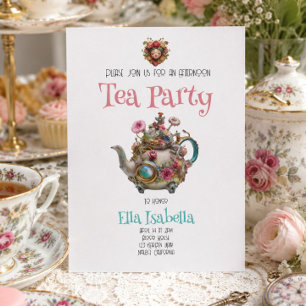 Invitación Tarde de té de flores caprichosas vintage 
