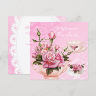 Invitación Tarde de té rosa melocotón floral tetera