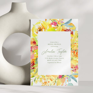 Invitación Tarde Nupcial Floral Amarillo Intenso Acuarela