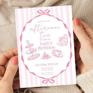 Invitación Tarde Tea Cumpleaños   Fiesta de té rosado