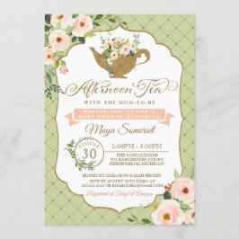 Invitación Tarde Tea Luxury Rubor Mint Floral Baby Shower
