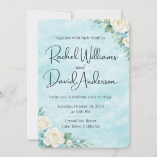 Invitación "Tarjeta de Boda Acuarela Azul Floral"