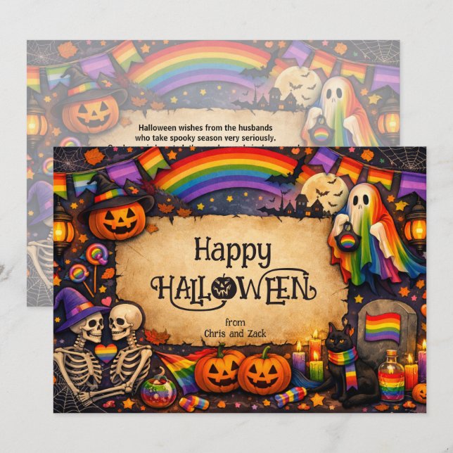 Invitación 🕷️🌈Tarjeta de Casa Embrujada Arcoíris LGBT (Anverso / Reverso)
