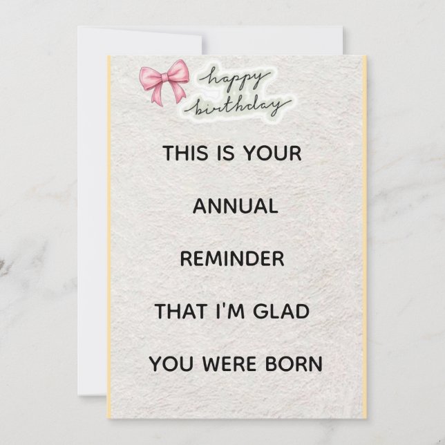 Invitación “Tarjeta de Cumpleaños Divertida – Recordatorio An (Anverso)