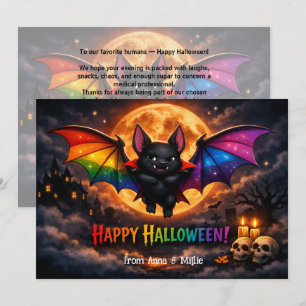 Invitación 🕷️🌈Tarjeta de Murciélago Luna Arcoíris LGBT