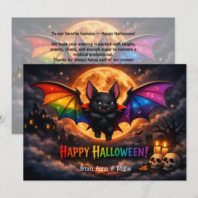 Invitación 🕷️🌈Tarjeta de Murciélago Luna Arcoíris LGBT (Anverso / Reverso)