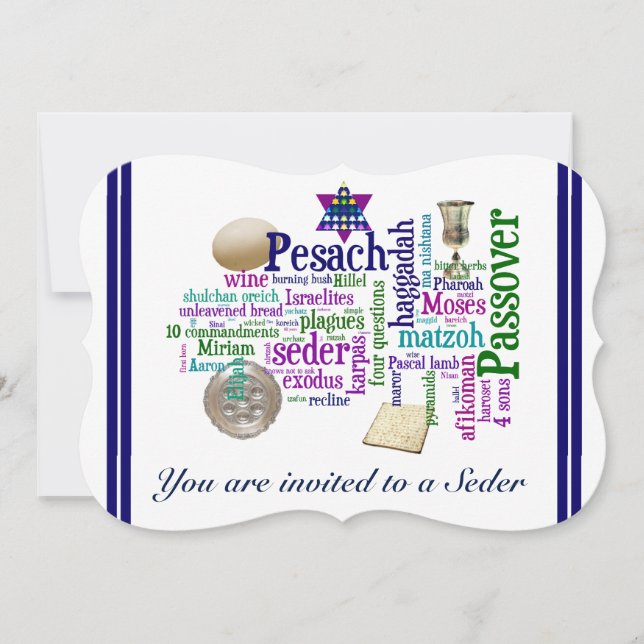 Invitación Tarjeta/invitación de palabras y símbolos pesach (Anverso)