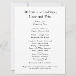 Invitación Tarjeta/Programa de Boda Descargable Simple de un 