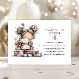 Invitación tarjeta rosa para cumpleaños 10 de Niño